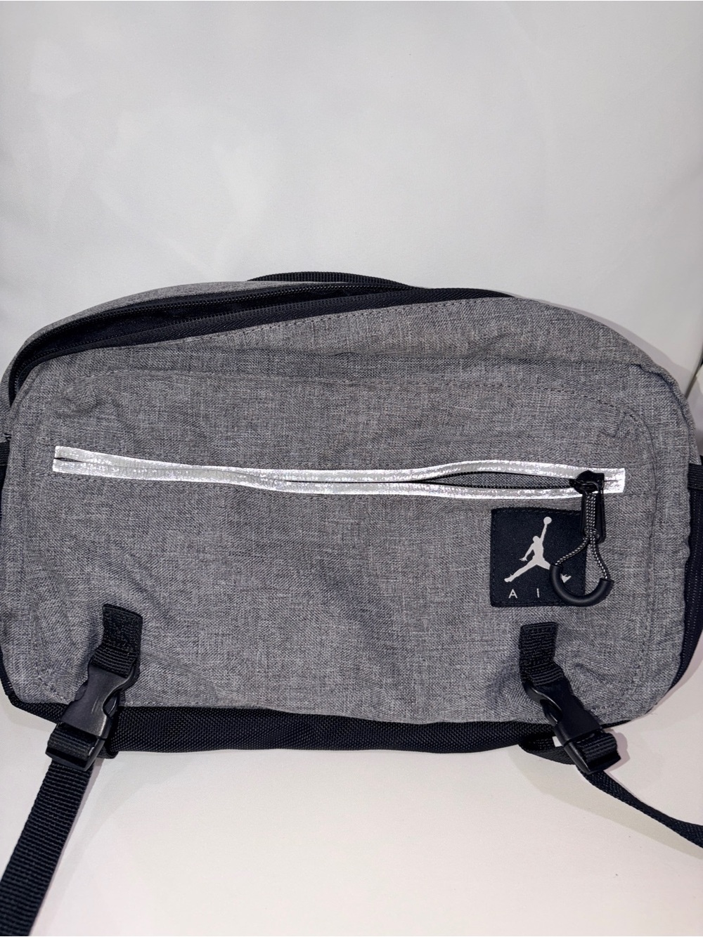 Jordan Gray Messenger Crossbody Bag with Reflective Trim